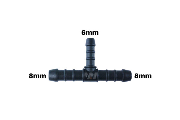 WamSter® T Schlauchverbinder Pipe Connector reduziert 8mm 8mm 6mm Durchmesser